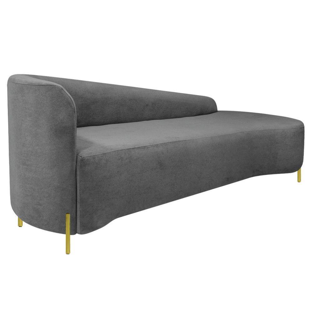 Divã Recamier Orgânico França 180cm Lado Dir Pés Metal Dourado Bouclé Cor Cinza - 6