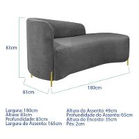 Divã Recamier Orgânico França 180cm Lado Dir Pés Metal Dourado Bouclé Cor Cinza - 7