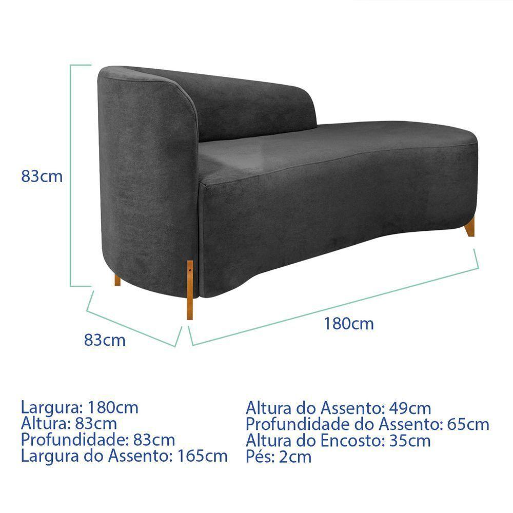 Divã Recamier Orgânico França 180cm Lado Dir Pés Madeira Linho Cor Cinza Escuro - 6