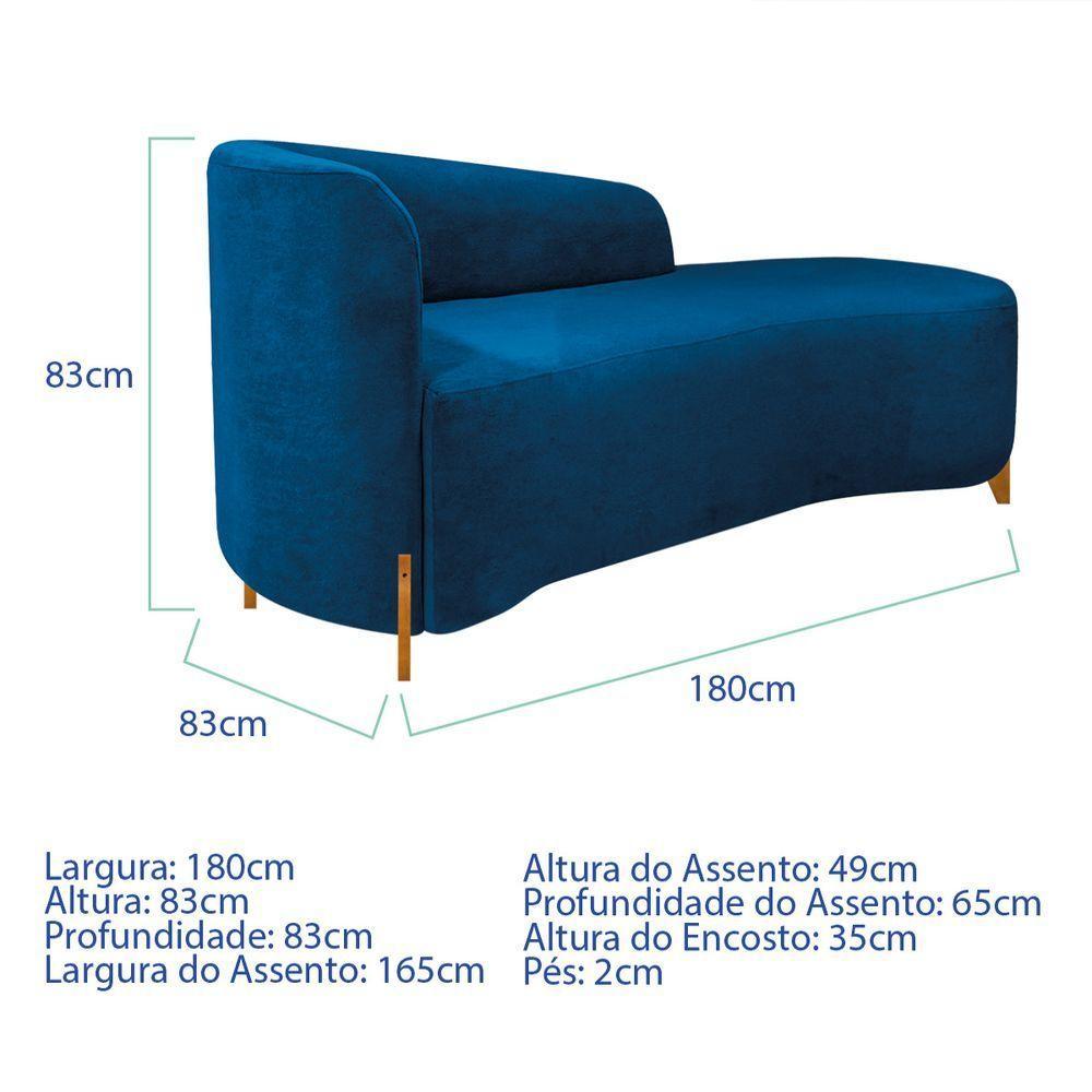 Divã Recamier Orgânico França 180cm Lado Dir Pés Madeira Linho Cor Azul Royal - 3