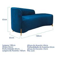 Divã Recamier Orgânico França 180cm Lado Dir Pés Madeira Linho Cor Azul Royal - 3