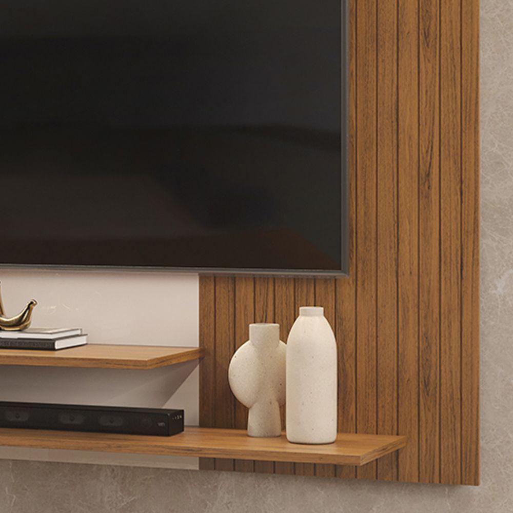 Painel Nando Com Ripas E Prateleira Freijó Com Off White - 5