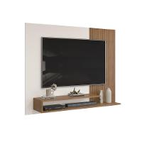 Painel Nando Com Ripas E Prateleira Freijó Com Off White - 1