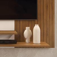 Painel Nando Com Ripas E Prateleira Freijó Com Off White - 3