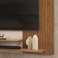 Painel Nando Com Ripas E Prateleira Freijó Com Off White - 5