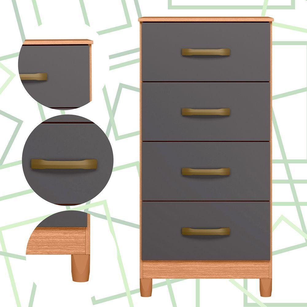 Comoda Mobi 4 Gavetas Freijo Com Titanium - Albatroz - 4