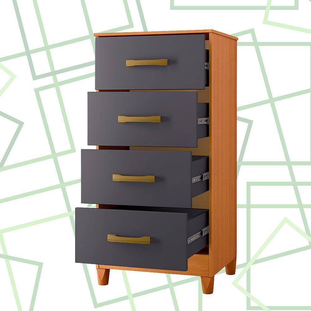 Comoda Mobi 4 Gavetas Freijo Com Titanium - Albatroz - 5