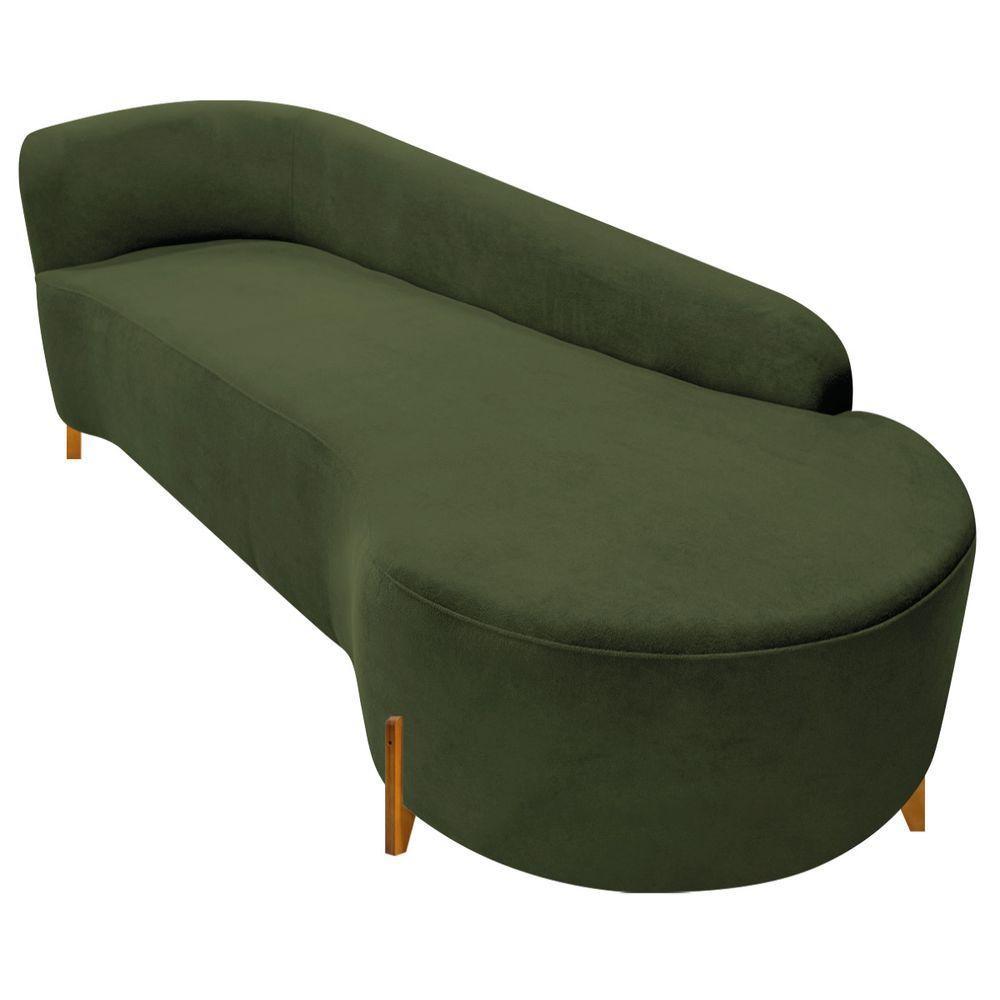 Divã Recamier Orgânico França 180cm Lado Dir Pés Madeira Linho Cor Verde - 6