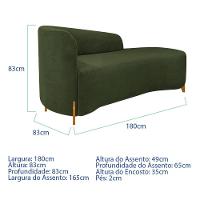 Divã Recamier Orgânico França 180cm Lado Dir Pés Madeira Linho Cor Verde - 3