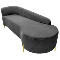 Divã Recamier Orgânico França 180cm Lado Dir Pés Metal Dourado Linho Cor Cinza Escuro - 3