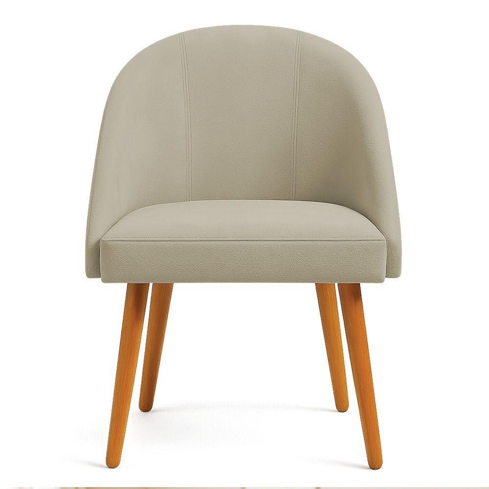 Kit 08 Cadeiras Poltrona De Jantar Luna Suede Pés Palito Castanho - Pallazio Capuccino - 4