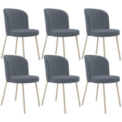 Kit 06 Cadeiras Gavi Estrutura em Aço Estofada em Suede Cinza para Sala de Jantar e Cozinha