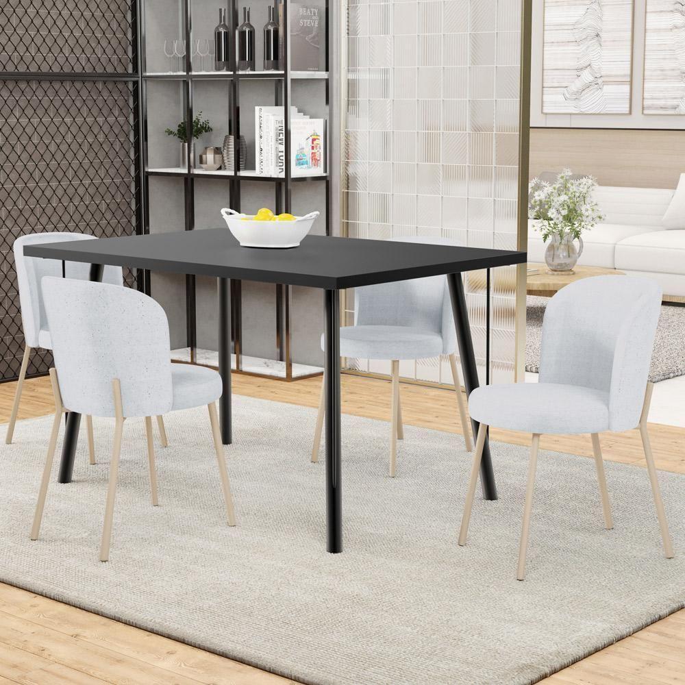 Kit 04 Cadeiras Para Sala De Jantar Cozinha Estofada Gavi Arena L02 Linho Cinza - Lyam Decor - 2