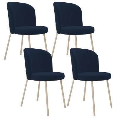 Kit 04 Cadeiras Para Sala De Jantar Cozinha Estofada Gavi Arena L02 Suede Azul Marinho - Lyam Decor