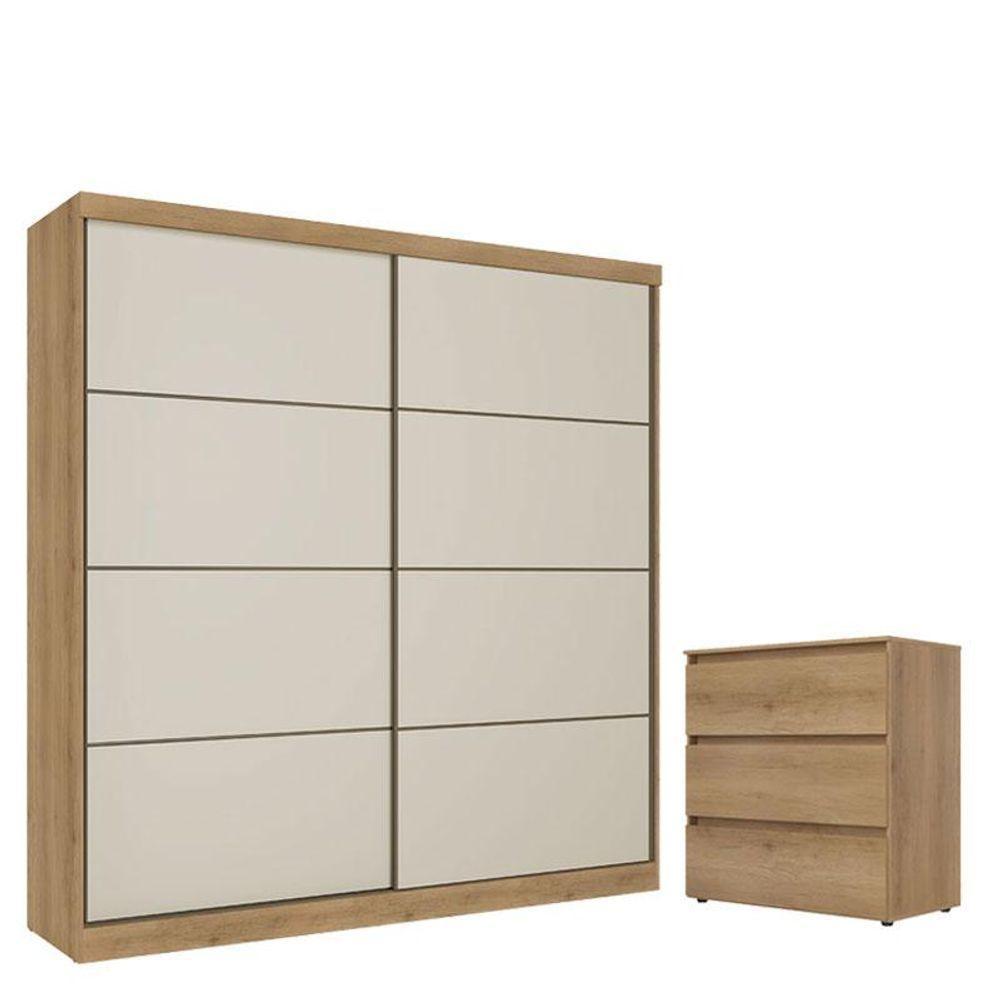 Guarda Roupa Casal Malaga 2 Portas Capuccino Off White Acetinado E Cômoda Gaveteiro Condessa Capuccino - Thb - 1