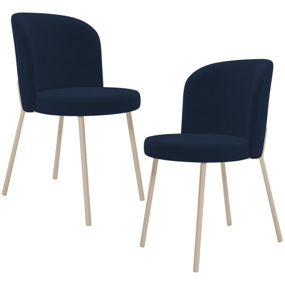 Kit 02 Cadeiras Para Sala De Jantar Cozinha Estofada Gavi Arena L02 Suede Azul Marinho - Lyam Decor - 1