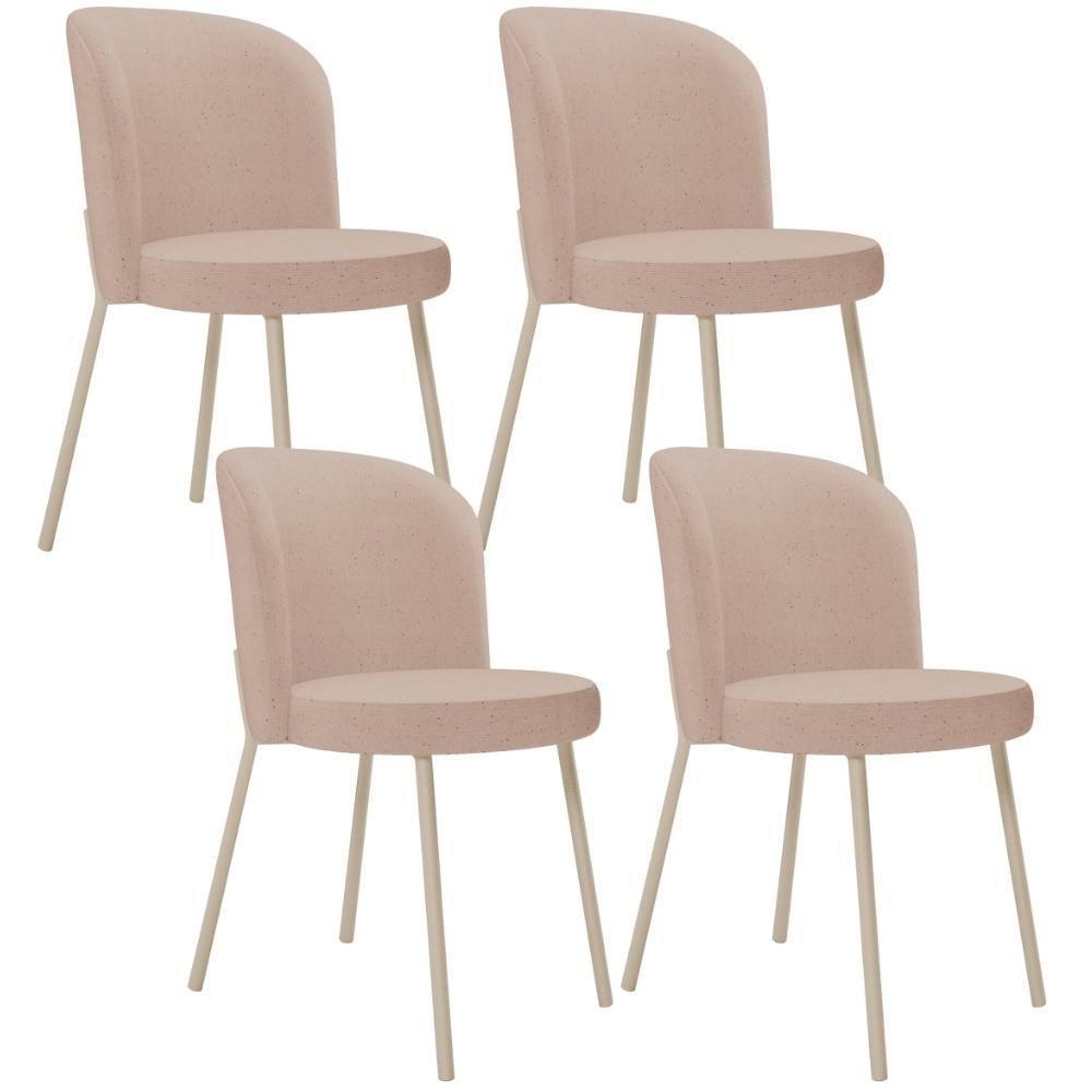 Kit 04 Cadeiras Para Sala De Jantar Cozinha Estofada Gavi Arena L02 Linho Rosê - Lyam Decor - 1