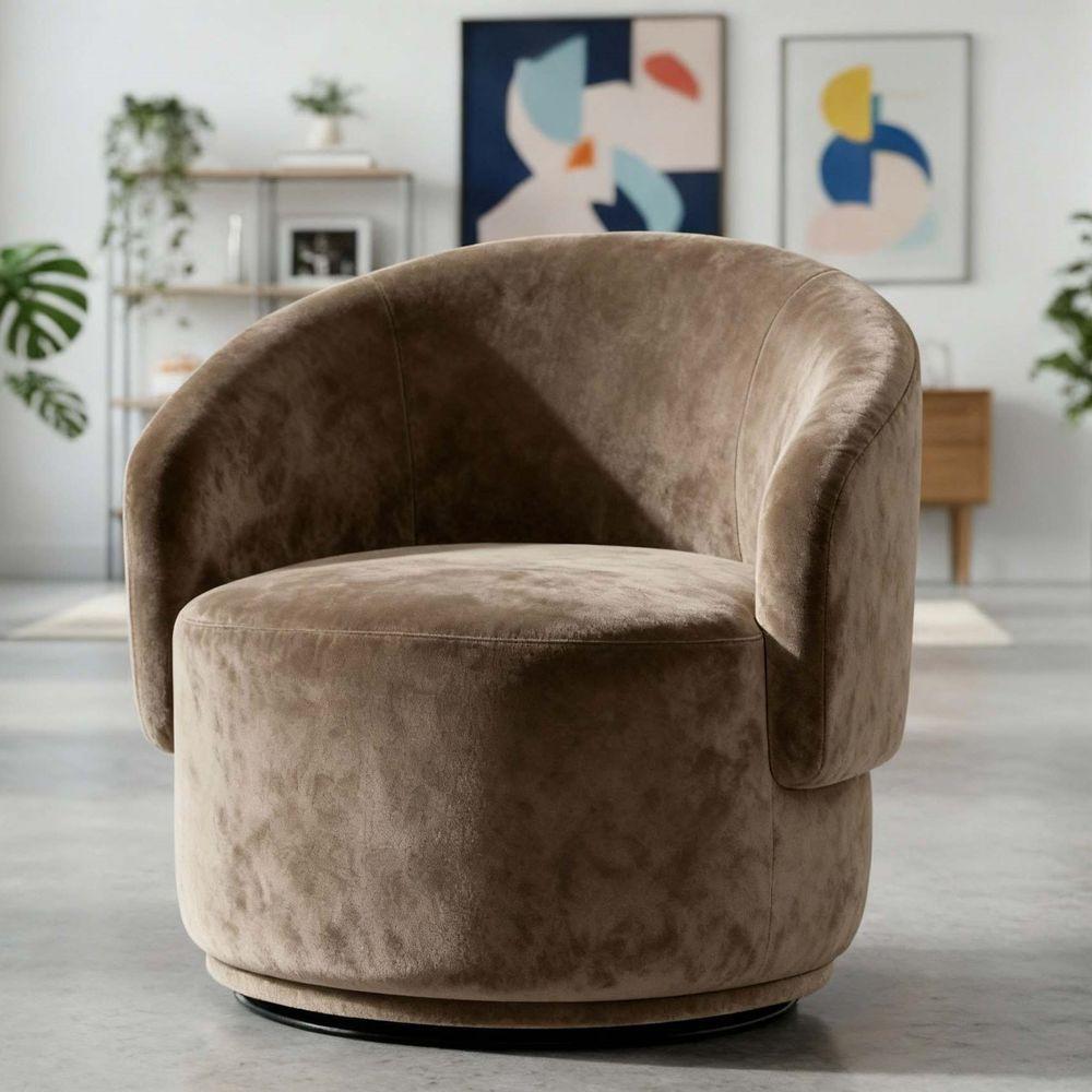 Poltrona Decorativa Giratória Sala De Estar Recepção Jasmine Suede Cappuccino - 1