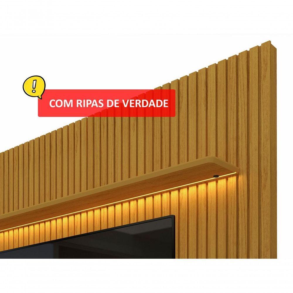 Rack Retrô Com Painel 2.3 Ripado Com Led Nobre Naturale Com Off White - Gelius Móveis - 3