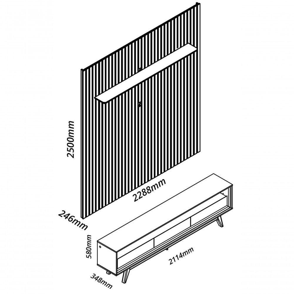 Rack Retrô Com Painel 2.3 Ripado Com Led Nobre Naturale Com Off White - Gelius Móveis - 5