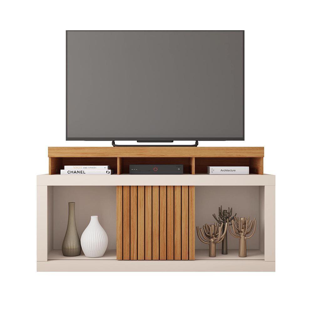 Rack Tv 55 Pol 136cm Bancada Com Rodízio Sala Lyara Freijó-off White C01 - D'rossi - 4