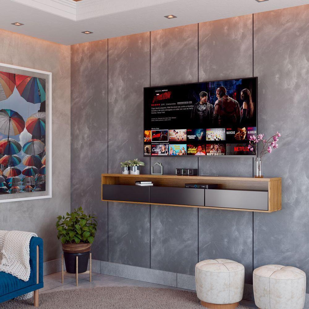 Rack Suspenso Para Tv Life 1.8 Freijo Com Preto Acetinado - Moveisaqui - 2