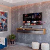 Rack Suspenso Para Tv Life 1.8 Freijo Com Preto Acetinado - Moveisaqui - 2