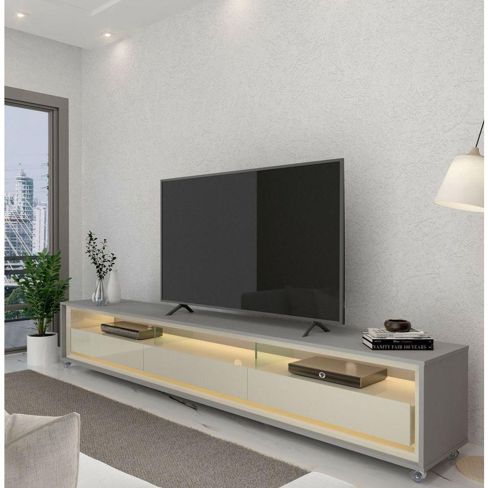 Rack Para Tv 2.2 Com Led Requinte Cinza Com Off White - Gelius Móveis - 2