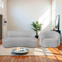 Kit Recamier Curvo Amsterdã 130cm E Poltrona Amore Luxo Linho Cor Cinza Claro - 1