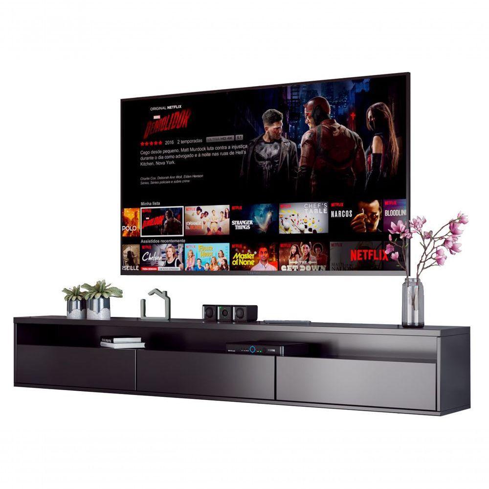Rack Suspenso Para Tv Life 1.8 Preto Acetinado - Móveisaqui - 1