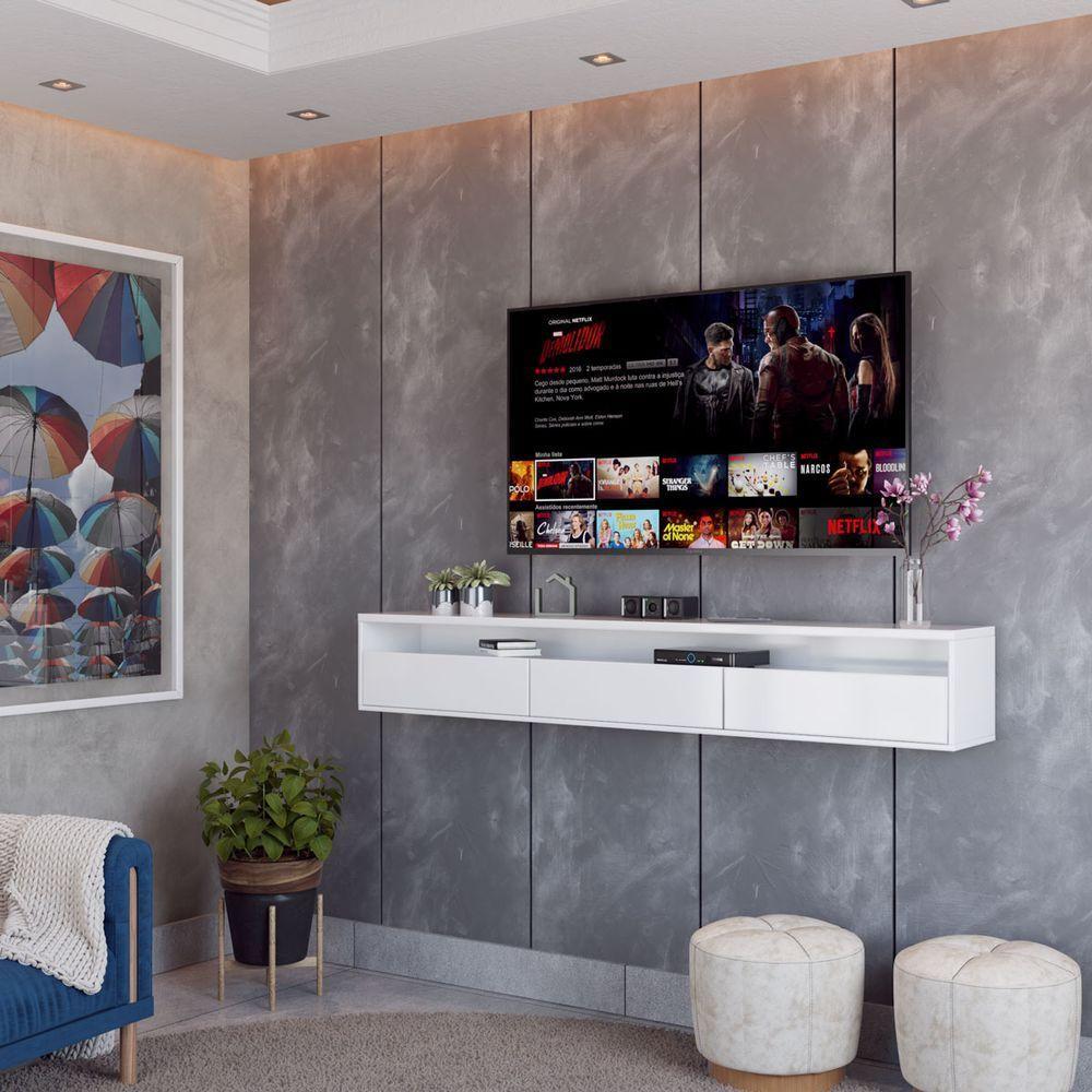 Rack Suspenso Para Tv Life 1.8 Branco Acetinado - Móveisaqui - 2