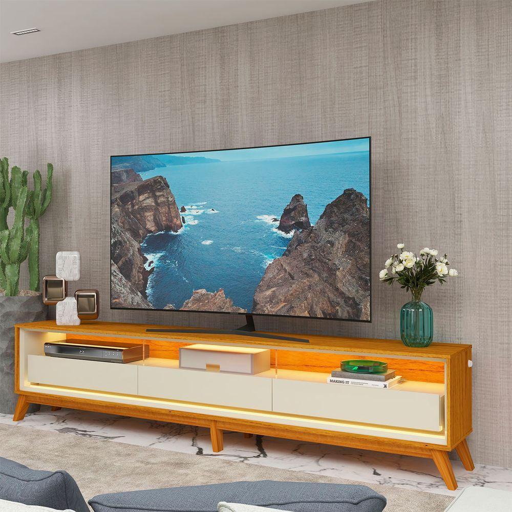 Rack Requinte 2.6 Com Led Naturale Com Off White - Gelius Móveis - 2