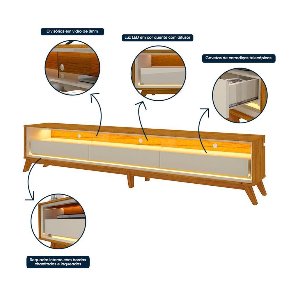 Rack Requinte 2.6 Com Led Naturale Com Off White - Gelius Móveis - 3