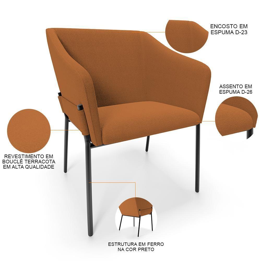 Kit 4 Cadeiras Para Sala De Jantar Estar Living Olívia L02 Bouclê Terracota - Lyam Decor - 4