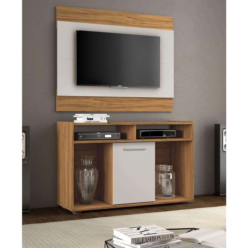 Rack Com Painel Línio Freijó Com Off White - Moveisaqui - 2