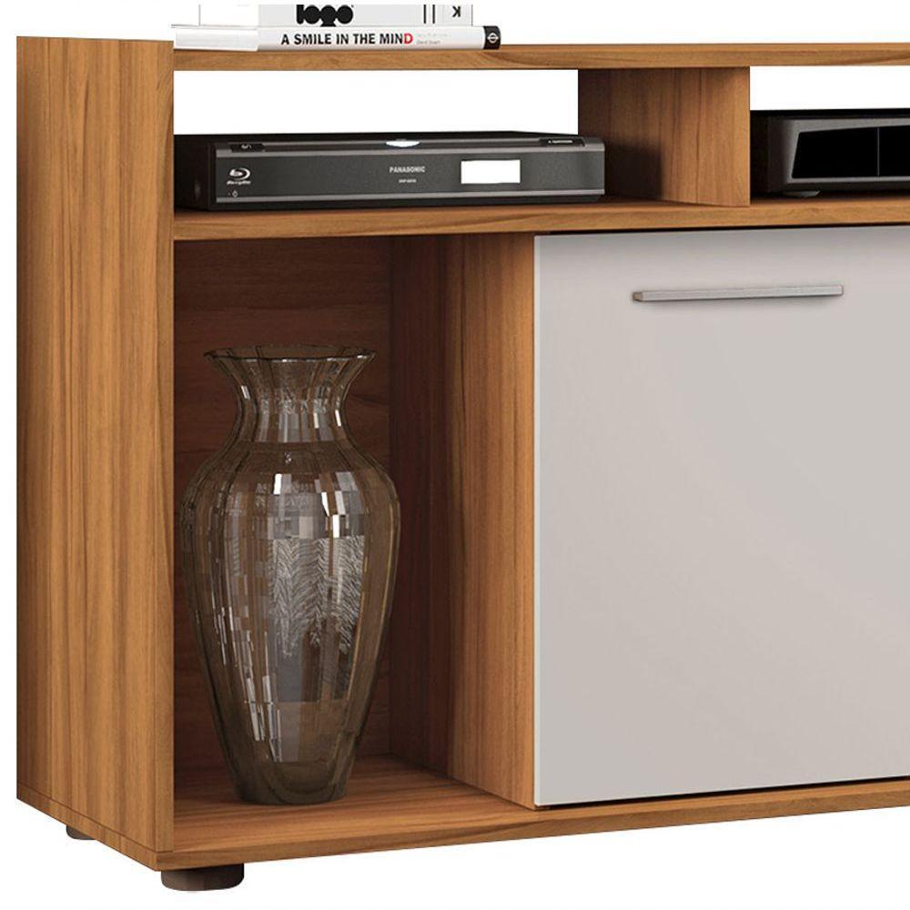 Rack Com Painel Línio Freijó Com Off White - Moveisaqui - 3