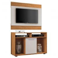 Rack Com Painel Línio Freijó Com Off White - Moveisaqui - 1