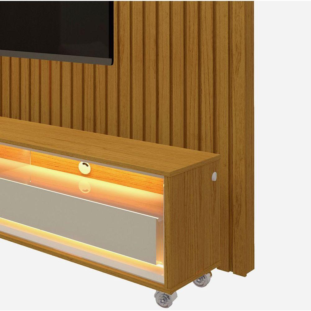Rack Com Painel 2.3 Ripado Com Led E Rodízio Nobre Naturale Com Off White - Gelius Móveis - 6