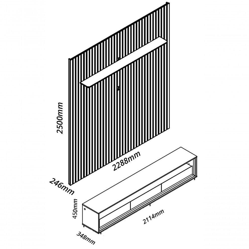 Rack Com Painel 2.3 Ripado Com Led E Rodízio Nobre Naturale Com Off White - Gelius Móveis - 7