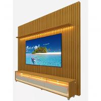 Rack Com Painel 2.3 Ripado Com Led E Rodízio Nobre Naturale Com Off White - Gelius Móveis - 1