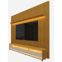 Rack Com Painel 2.3 Ripado Com Led E Rodízio Nobre Naturale Com Off White - Gelius Móveis - 3