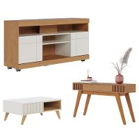 Rack Bancada Yara Freijó Off White Com Mesa De Centro Jeri Off White Freijó E Aparador Riviera Freijó - Colibri - 1