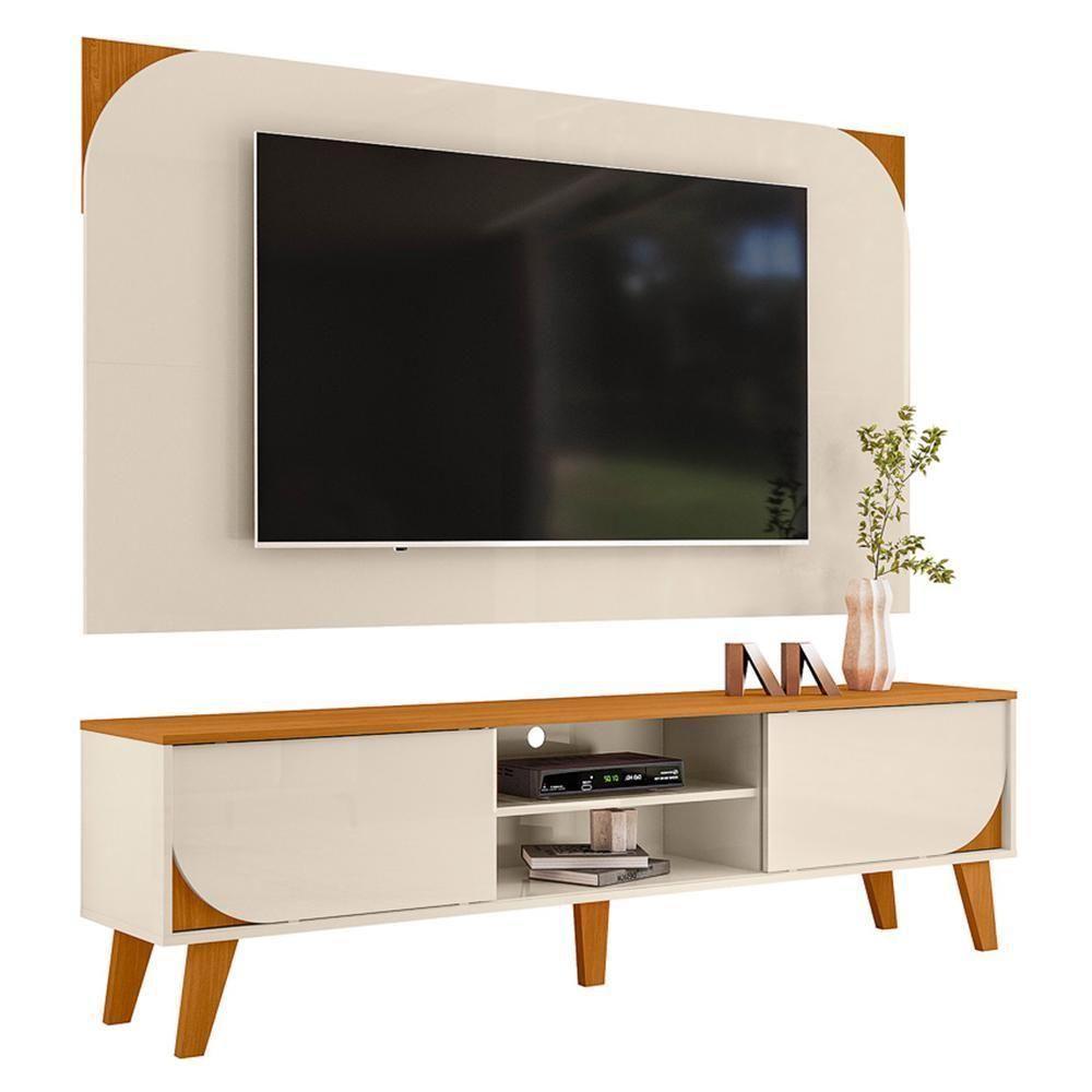 Rack Bancada Com Painel Duna Cinamomo/off White Para Tv Até 65” - Madetec Cinamomo/off White - 1