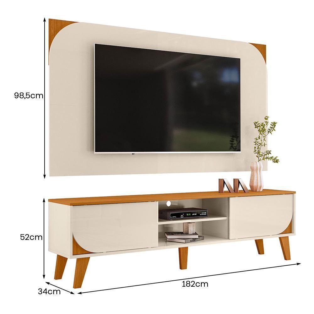 Rack Bancada Com Painel Duna Cinamomo/off White Para Tv Até 65” - Madetec Cinamomo/off White - 3