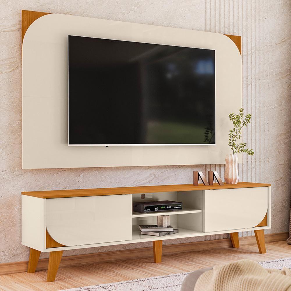 Rack Bancada Com Painel Duna Cinamomo/off White Para Tv Até 65” - Madetec Cinamomo/off White - 4