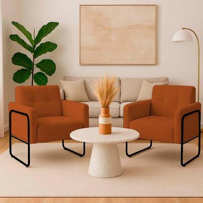 Poltrona Sala Industrial Alta Tubo Preto Kit 2 Elisa Bouclê Terra D03 - D'rossi