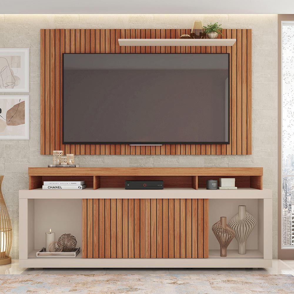 Painel Tv 60 Pol 180cm E Bancada Com Rodízio Sala Navel C01 - D'rossi Freijó-off White - 1