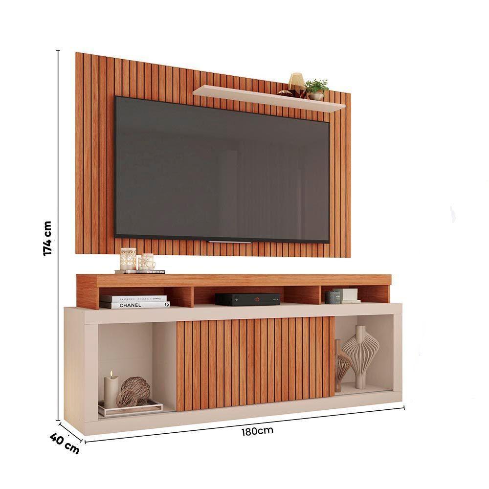 Painel Tv 60 Pol 180cm E Bancada Com Rodízio Sala Navel C01 - D'rossi Freijó-off White - 2