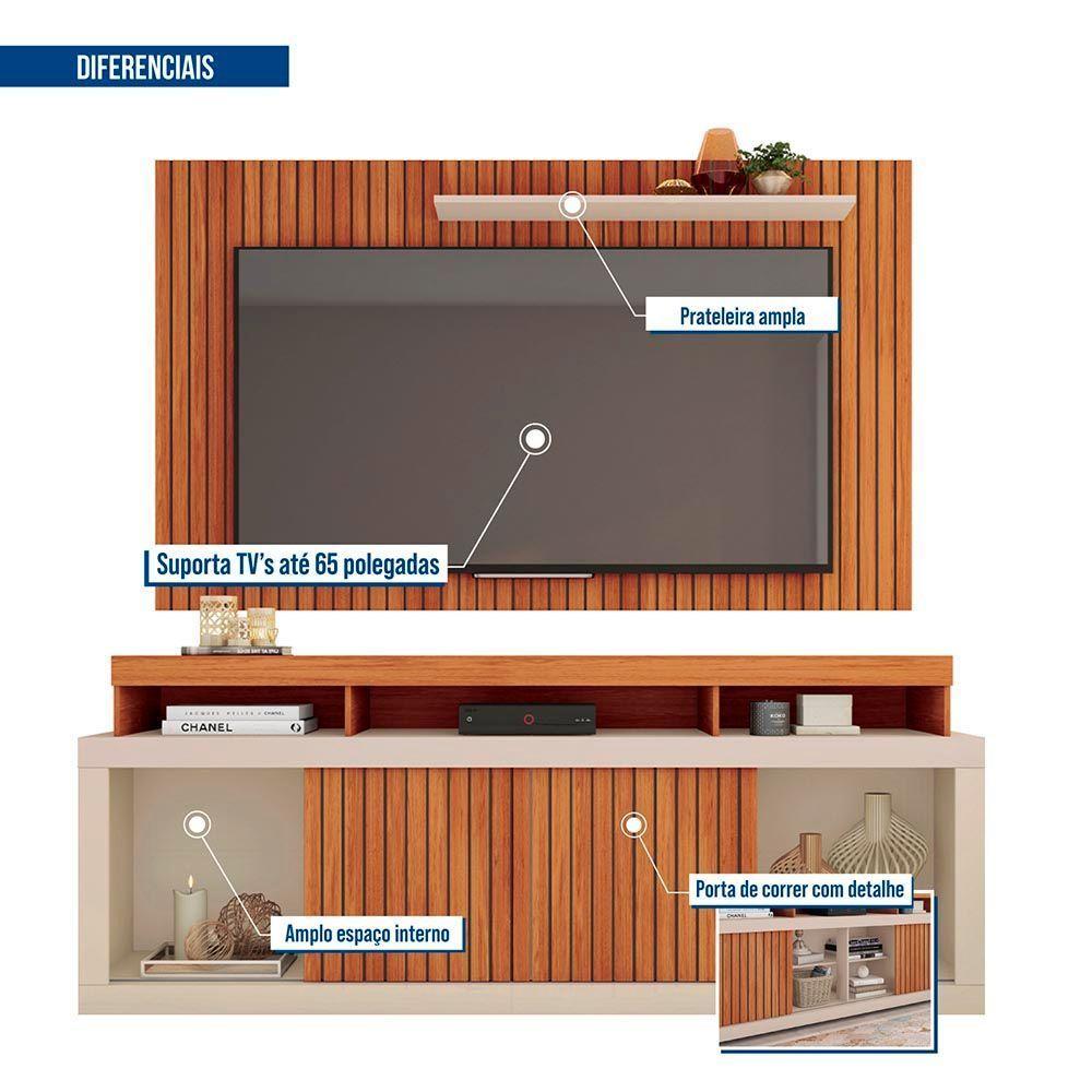 Painel Tv 60 Pol 180cm E Bancada Com Rodízio Sala Navel C01 - D'rossi Freijó-off White - 3