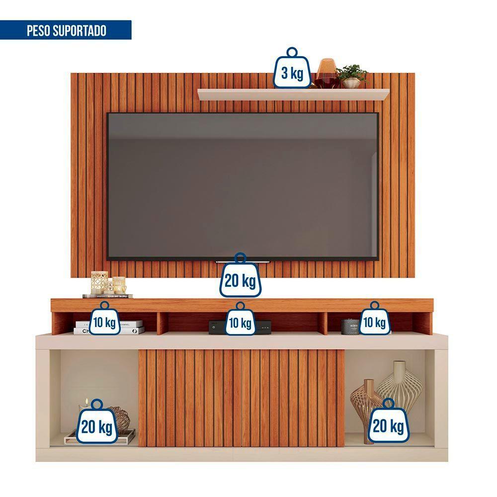 Painel Tv 60 Pol 180cm E Bancada Com Rodízio Sala Navel C01 - D'rossi Freijó-off White - 4